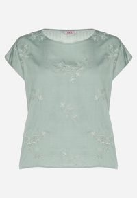 Born2be - Zielona Bluzka z Krótkim Luźnym Rękawem Mepola. Okazja: na co dzień. Kolekcja: plus size. Kolor: zielony. Materiał: jeans. Długość rękawa: krótki rękaw. Długość: krótkie. Styl: elegancki, casual #4