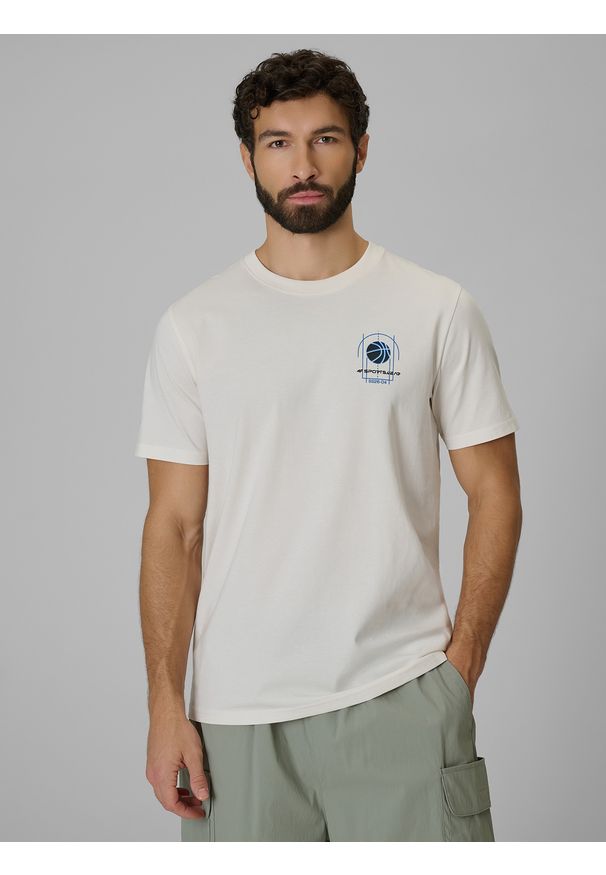 4f - 4F T-shirt regular z nadrukiem męski - beżowy 3XL. Okazja: na co dzień. Kolor: beżowy. Materiał: dzianina, bawełna. Wzór: nadruk. Styl: casual