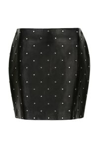 Ochnik - Spódnica damska. Kolor: czarny. Materiał: skóra. Wzór: aplikacja #2