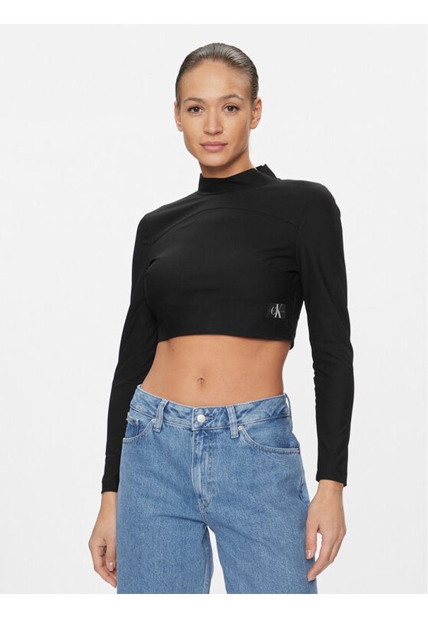 Calvin Klein Jeans Bluzka J20J221312 Czarny Slim Fit. Kolor: czarny. Materiał: syntetyk