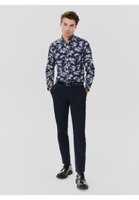 Pako Lorente - PAKO LORENTE – Granatowa koszula męska w kwiaty. Kolor: niebieski. Materiał: bawełna, elastan. Długość rękawa: długi rękaw. Długość: długie. Wzór: kwiaty #3