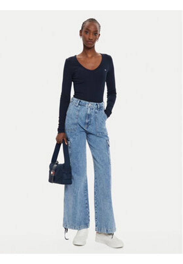 Tommy Jeans Bluzka Essential DW0DW17990 Granatowy Slim Fit. Kolor: niebieski. Materiał: bawełna