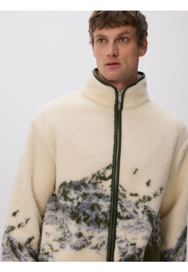 Reserved - Bluza sherpa ze stójką - wielobarwny. Typ kołnierza: kołnierzyk stójkowy. Materiał: dzianina