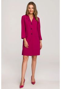 Stylove - Elegancka żakietowa sukienka marynarka z paskiem - śliwkowa. Okazja: na spotkanie biznesowe, do pracy. Styl: elegancki #4