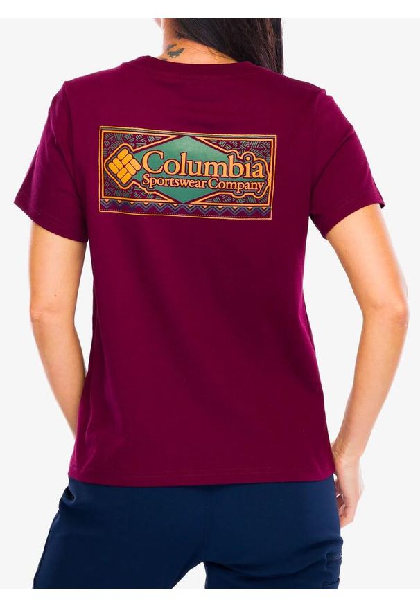 columbia - Koszulka bawełniana damska Columbia Rolling Bend Graphic. Kolor: czerwony. Materiał: bawełna