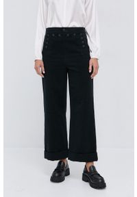 Tory Burch Spodnie damskie kolor czarny szerokie high waist. Stan: podwyższony. Kolor: czarny. Materiał: tkanina
