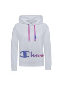 Champion - Bluza trekking damska Hoodie. Typ kołnierza: kaptur. Kolor: biały. Materiał: bawełna, poliester. Wzór: nadruk. Sport: turystyka piesza #1