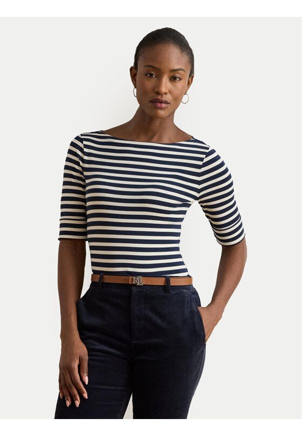 Lauren Ralph Lauren - LAUREN RALPH LAUREN Bluzka 200980041002 Biały Slim Fit. Kolor: biały. Materiał: bawełna