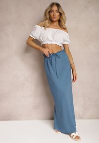 Renee - Niebieska Spódnica z Gumką w Talii Tiamantee. Kolor: niebieski. Materiał: tkanina. Sezon: lato
