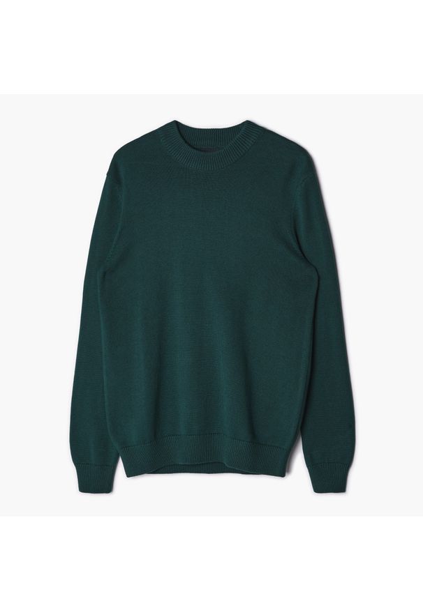 Cropp - Ciemnozielony sweter - Khaki. Kolor: brązowy. Materiał: bawełna, dzianina