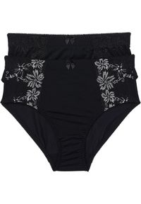 bonprix - Figi modelujące z haftem (2 pary). Kolor: czarny. Materiał: bawełna. Wzór: haft #1