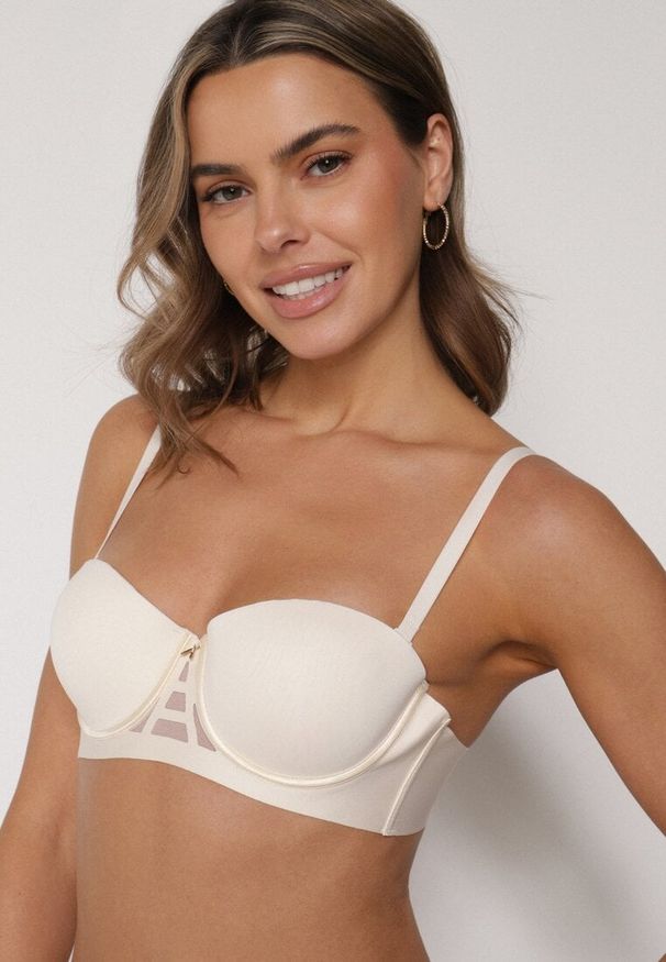 Born2be - Jasnobeżowy Gładki Biustonosz Balkonetka Dalilin. Kolor: beżowy. Wzór: gładki