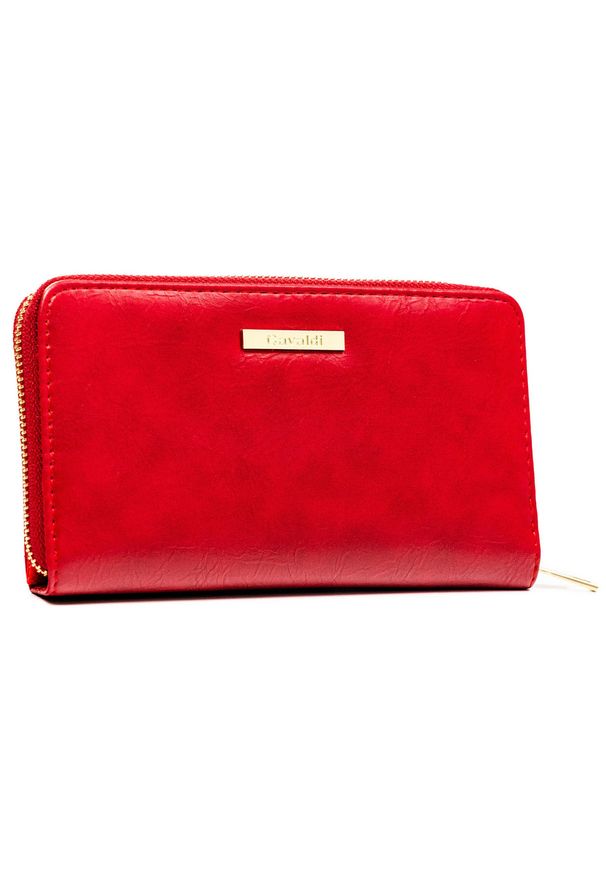 Portfel damski na karty duży czerwone ze skóry ekologicznej poziomy na zatrzask i suwak 4U CAVALDI CHWJ-08. Kolor: czerwony. Materiał: skóra ekologiczna