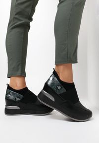 Born2be - Czarno-Zielone Sneakersy Mapeloris. Kolor: czarny #3