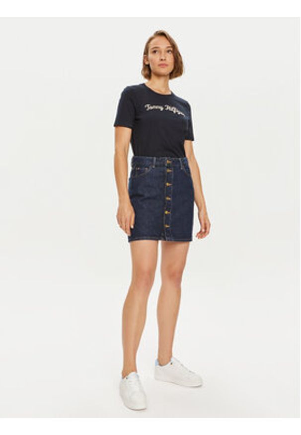 TOMMY HILFIGER - Tommy Hilfiger T-Shirt Script WW0WW42589 Granatowy Regular Fit. Kolor: niebieski. Materiał: bawełna