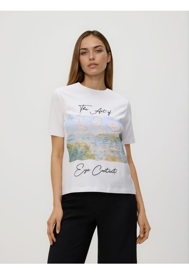 Reserved - T-shirt z nadrukiem - biały. Kolor: biały. Materiał: bawełna, dzianina. Wzór: nadruk