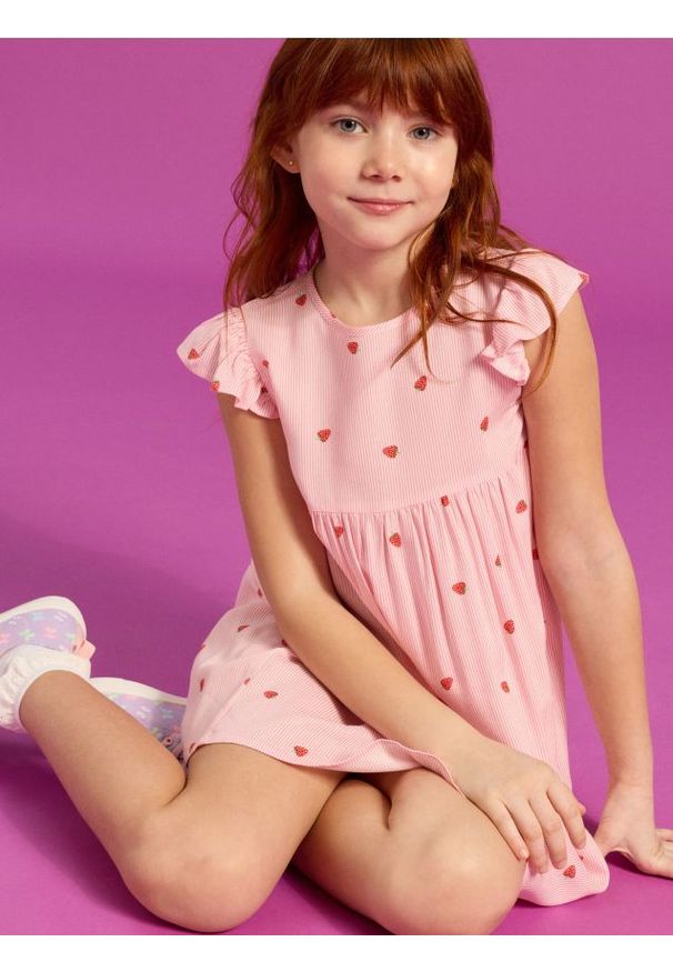 Sinsay - Sukienka babydoll z ozdobnymi falbanami - różowy. Kolor: różowy