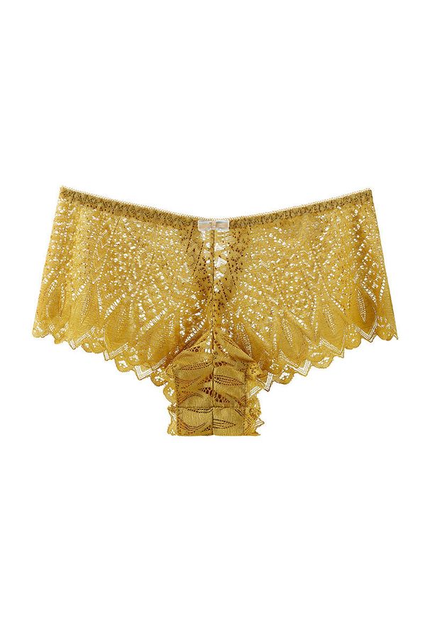Intica - Szorty koronkowe z falbanką wszechstronne i eleganckie Sidonie. Kolor: żółty. Materiał: koronka. Wzór: koronka