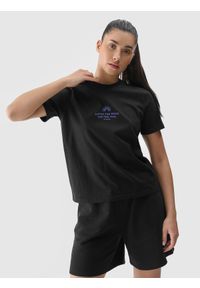 4f - 4F T-shirt regular z nadrukiem damski - czarny L. Okazja: na co dzień. Kolor: czarny. Materiał: bawełna, jersey, dzianina. Wzór: nadruk. Styl: sportowy, klasyczny, casual