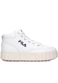 Buty do chodzenia damskie Fila Sandblast L Mid. Zapięcie: sznurówki. Kolor: biały. Materiał: skóra, materiał, tkanina, guma, syntetyk. Szerokość cholewki: normalna. Sport: turystyka piesza