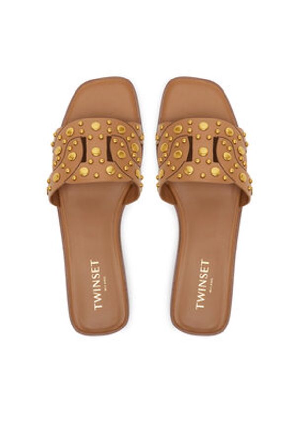 TwinSet - TWINSET Klapki 251TGT072 Brązowy. Kolor: brązowy. Materiał: skóra