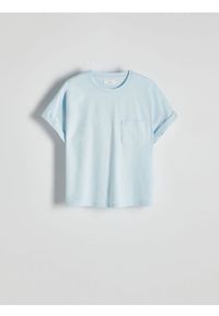 Reserved - T-shirt z bawełny - jasnoniebieski. Kolor: niebieski. Materiał: bawełna. Wzór: gładki #1