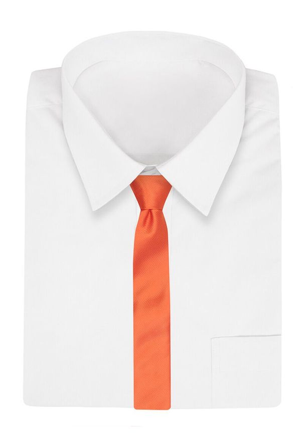 Wąski Krawat, Ciemny Pomarańczowy Śledź Męski, 5 cm, w Drobny Prążek, Jednokolorowy -Angelo di Monti. Kolor: pomarańczowy. Materiał: tkanina. Wzór: prążki. Styl: wizytowy, elegancki