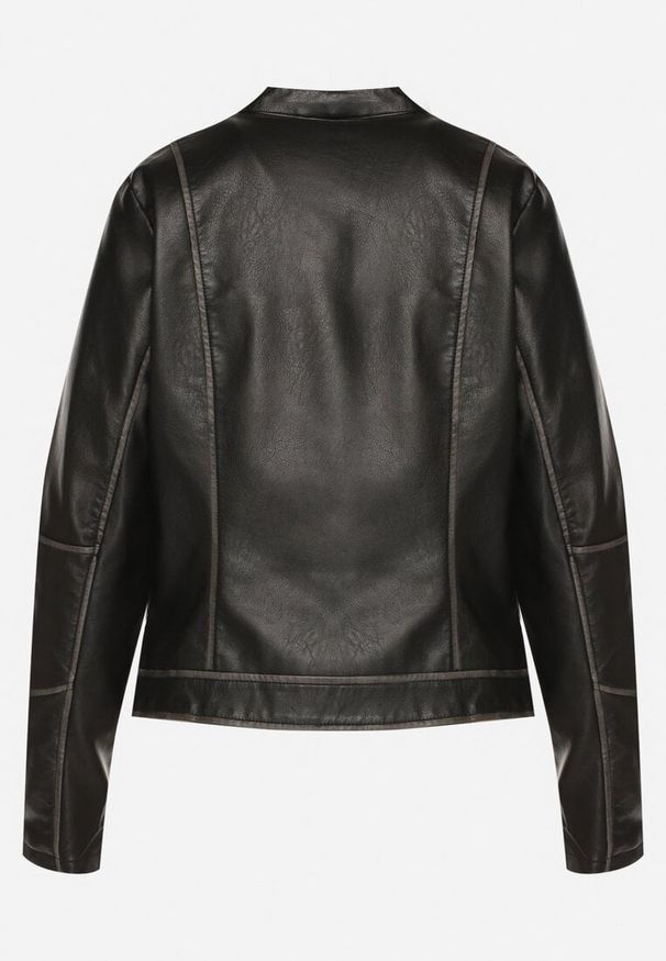 Born2be - Czarna Kurtka Ramoneska Ozdobiona Suwakami i Paskiem Idivaria. Okazja: na co dzień. Kolor: czarny. Materiał: jeans. Wzór: aplikacja. Styl: casual, elegancki, rockowy