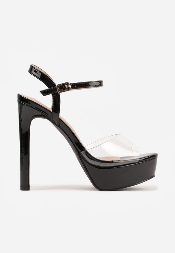 Renee - Czarne Lakierowane Sandały na Platformie i Szpilce z Przezroczystą Cholewką Elinryn. Zapięcie: sprzączka. Kolor: czarny. Materiał: lakier. Obcas: na platformie