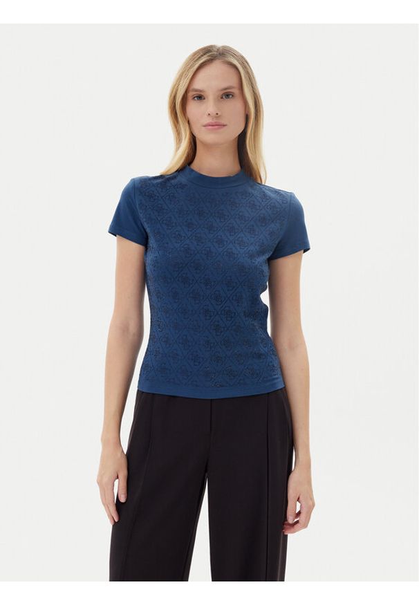 Guess T-Shirt W4BI26 J1314 Granatowy Slim Fit. Kolor: niebieski. Materiał: bawełna