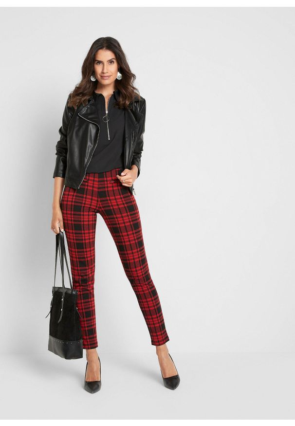 bonprix - Spodnie z dżerseju. Kolor: czerwony. Materiał: jersey. Styl: klasyczny