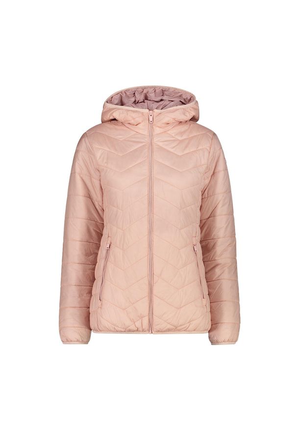 Kurtka puchowa z kapturem damska z diagonalnymi szwami CMP. Typ kołnierza: kaptur. Kolor: różowy. Materiał: puch. Sezon: zima