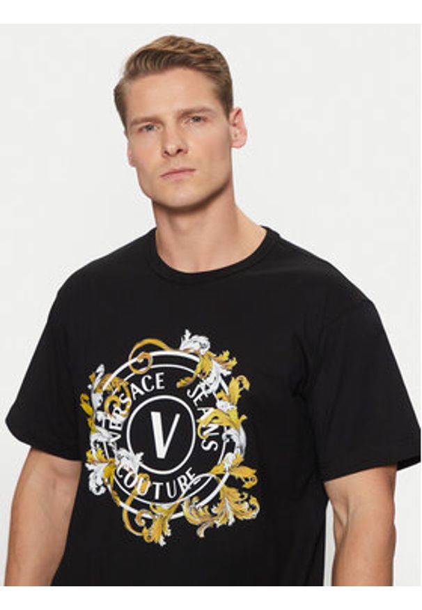 Versace Jeans Couture T-Shirt 78GAHC01 Czarny Regular Fit. Kolor: czarny. Materiał: bawełna