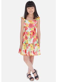 Mayoral - Sukienka dziecięca 128-167 cm. Kolor: różowy. Materiał: tkanina, bawełna, poliester, materiał. Długość rękawa: na ramiączkach. Wzór: kwiaty. Typ sukienki: rozkloszowane. Długość: mini #1