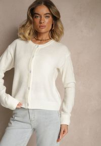 Renee - Biały Klasyczny Kardigan z Zaokrąglonym Dekoltem Reonira. Okazja: na co dzień. Kolor: biały. Materiał: jeans. Styl: klasyczny #5