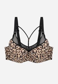 Renee - Panterkowy Biustonosz z Siateczkową Wstawką i Ozdobnymi Paskami przy Dekolcie Sabesa. Materiał: jeans. Wzór: paski #1