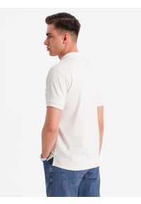 Ombre Clothing - Męska koszulka polo z dekoltem na zamek - biała V1 - Rozmiar: L. Okazja: na co dzień. Typ kołnierza: polo. Kolor: biały. Materiał: bawełna, elastan, dzianina. Styl: sportowy, casual, elegancki #10