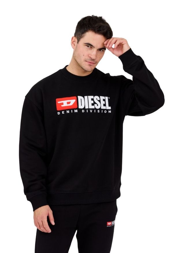 Diesel - DIESEL Czarna męska bluza S-BOXT-DIV z dużym logo, Rozmiar XXL. Kolor: czarny. Materiał: materiał, bawełna, elastan. Długość rękawa: długi rękaw. Długość: długie. Styl: elegancki, klasyczny