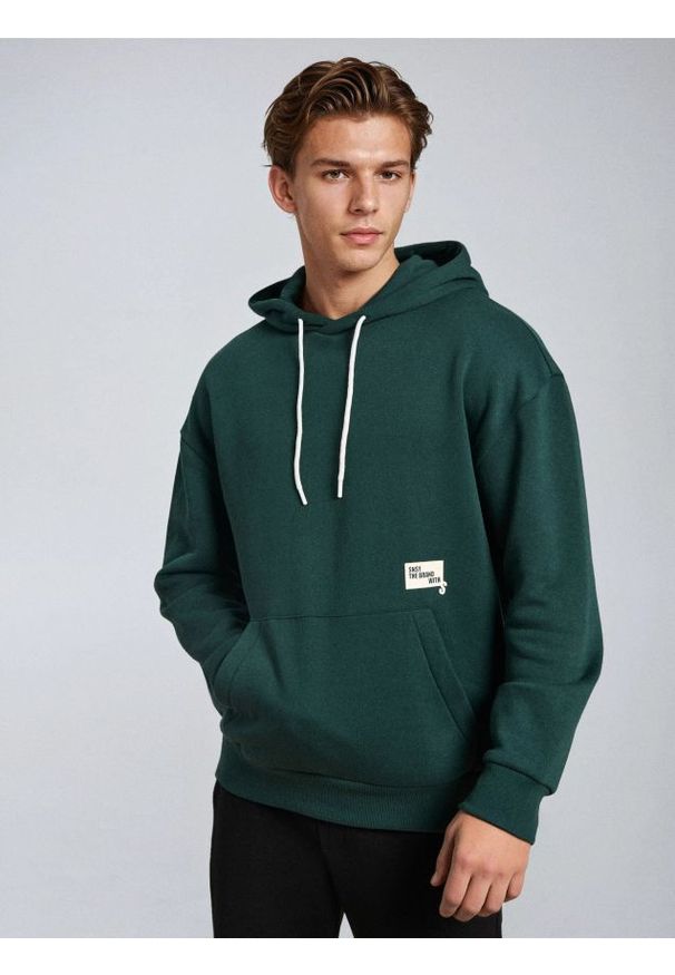 Sinsay - Bluza hoodie - zielony. Kolor: zielony