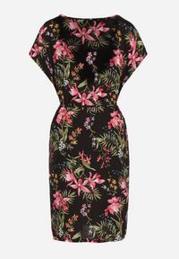 Born2be - Czarno-Różowa Sukienka z Wiskozy o Pudełkowym Kroju w Kwiaty Wiązana Materiałowym Paskiem Arisbeth. Kolor: czarny. Materiał: wiskoza, materiał. Wzór: kwiaty. Sezon: lato #5