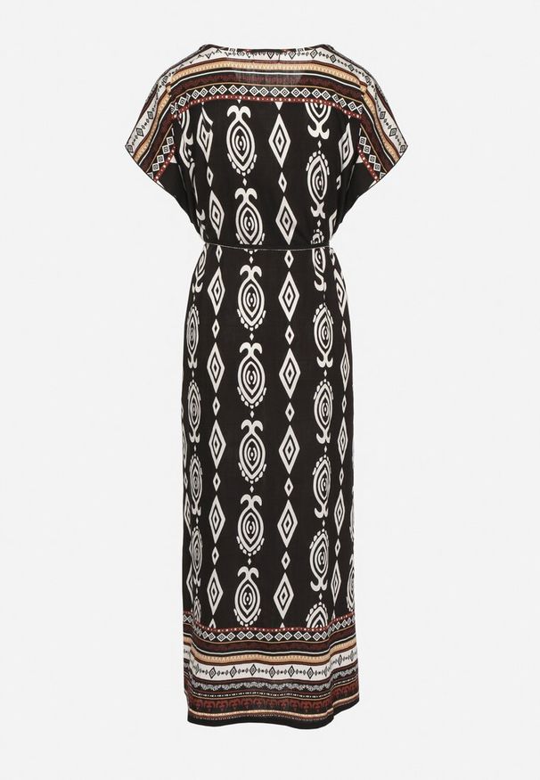 Born2be - Czarna Pudełkowa Sukienka z Wiskozy w Etniczny Wzór Mirosela. Okazja: na co dzień. Kolor: czarny. Materiał: wiskoza. Długość rękawa: krótki rękaw. Styl: klasyczny, casual, elegancki