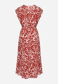 Born2be - Bordowa Bawełniana Sukienka Rozkloszowana z Falbankami w Ornamentalny Wzór Zaliette. Okazja: na co dzień. Typ kołnierza: kołnierz z falbankami. Kolor: czerwony. Materiał: bawełna. Długość rękawa: krótki rękaw. Styl: casual, elegancki #6