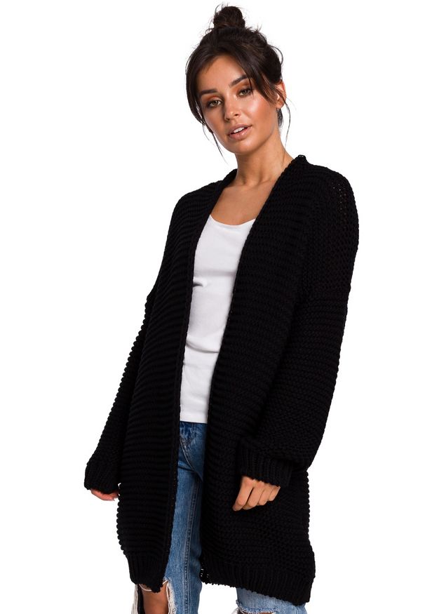 BE Knit - Fantastyczny sweter kardigan z grubej przędzy. Materiał: akryl. Długość: długie. Wzór: ze splotem