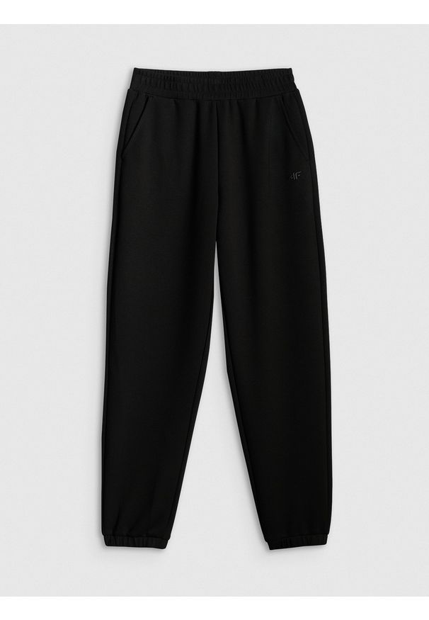 4f - 4F Spodnie dresowe joggery damskie - czarne S. Stan: podwyższony. Kolor: czarny. Materiał: dresówka. Długość: do kostek