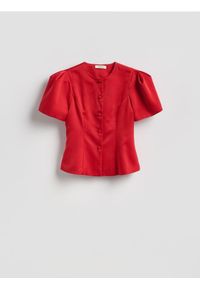 Reserved - Bluzka z bufkami - czerwony. Kolor: czerwony. Materiał: tkanina #1