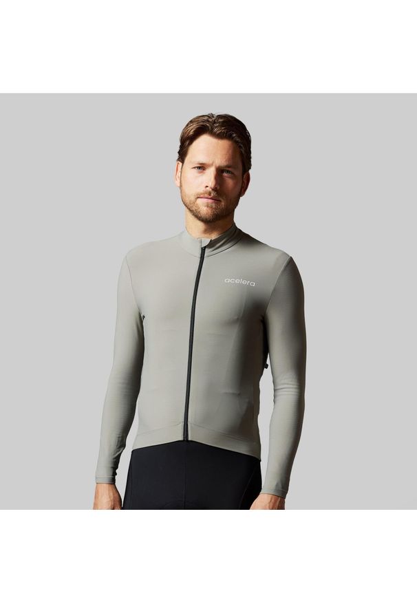 ACELERA - Ciepła męska koszulka kolarska z długim rękawem. Kolor: szary. Materiał: materiał. Długość rękawa: długi rękaw. Długość: długie. Sport: kolarstwo