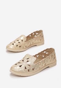 Renee - Złote Balerinki Acanophe. Wysokość cholewki: przed kostkę. Nosek buta: okrągły. Kolor: złoty. Szerokość cholewki: normalna. Wzór: ażurowy. Obcas: na obcasie. Wysokość obcasa: niski #4