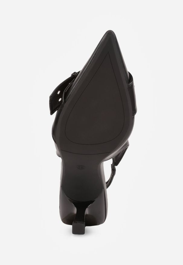 Born2be - Czarne Sandały na Szpilce Vices z Ozdobnym Paskiem i Klamrą Kollarea. Okazja: na co dzień. Nosek buta: szpiczasty. Zapięcie: klamry. Kolor: czarny. Materiał: jeans. Obcas: na szpilce. Styl: elegancki, casual. Wysokość obcasa: średni