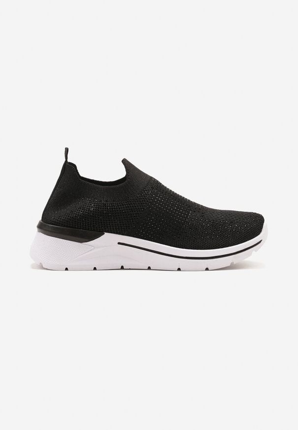 Renee - Czarne Buty Sportowe z Cholewką przed Kostkę z Miękkiego Materiału Ozdobione Cyrkoniami Telianisa. Okazja: na co dzień. Wysokość cholewki: przed kostkę. Kolor: czarny. Materiał: materiał. Szerokość cholewki: normalna. Wzór: aplikacja
