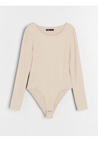 Sinsay - Body z długimi rękawami - kremowy. Kolor: kremowy. Długość rękawa: długi rękaw. Długość: długie